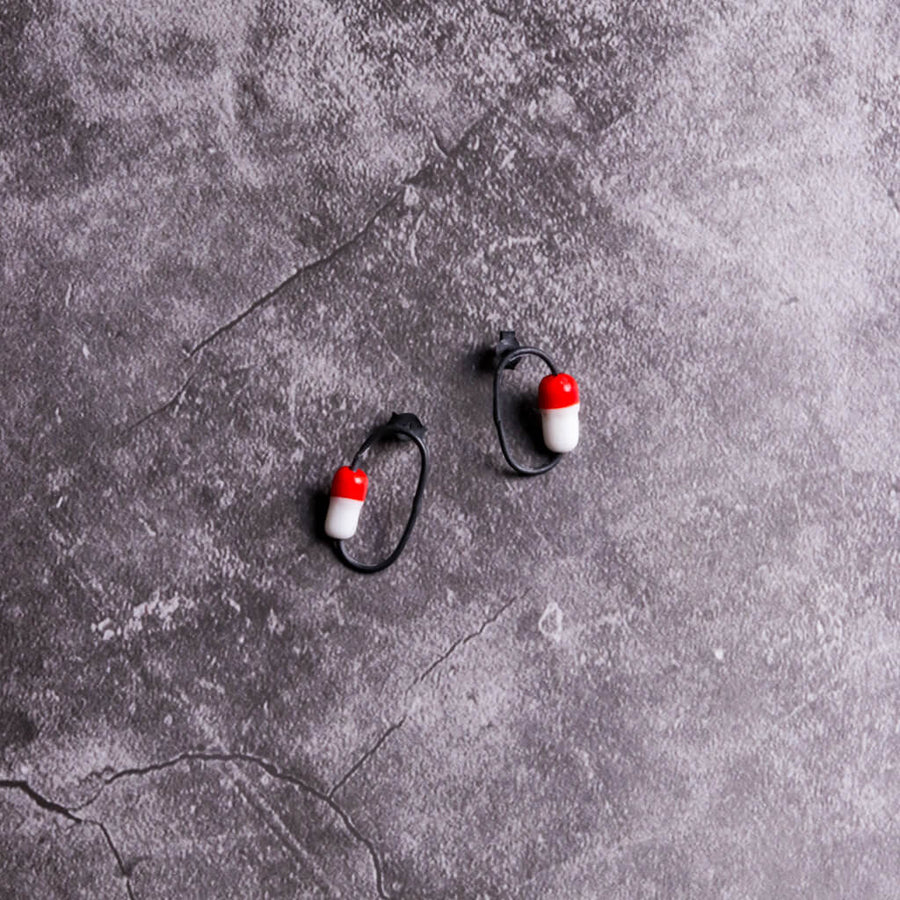 Pills Red and White Earrings Small