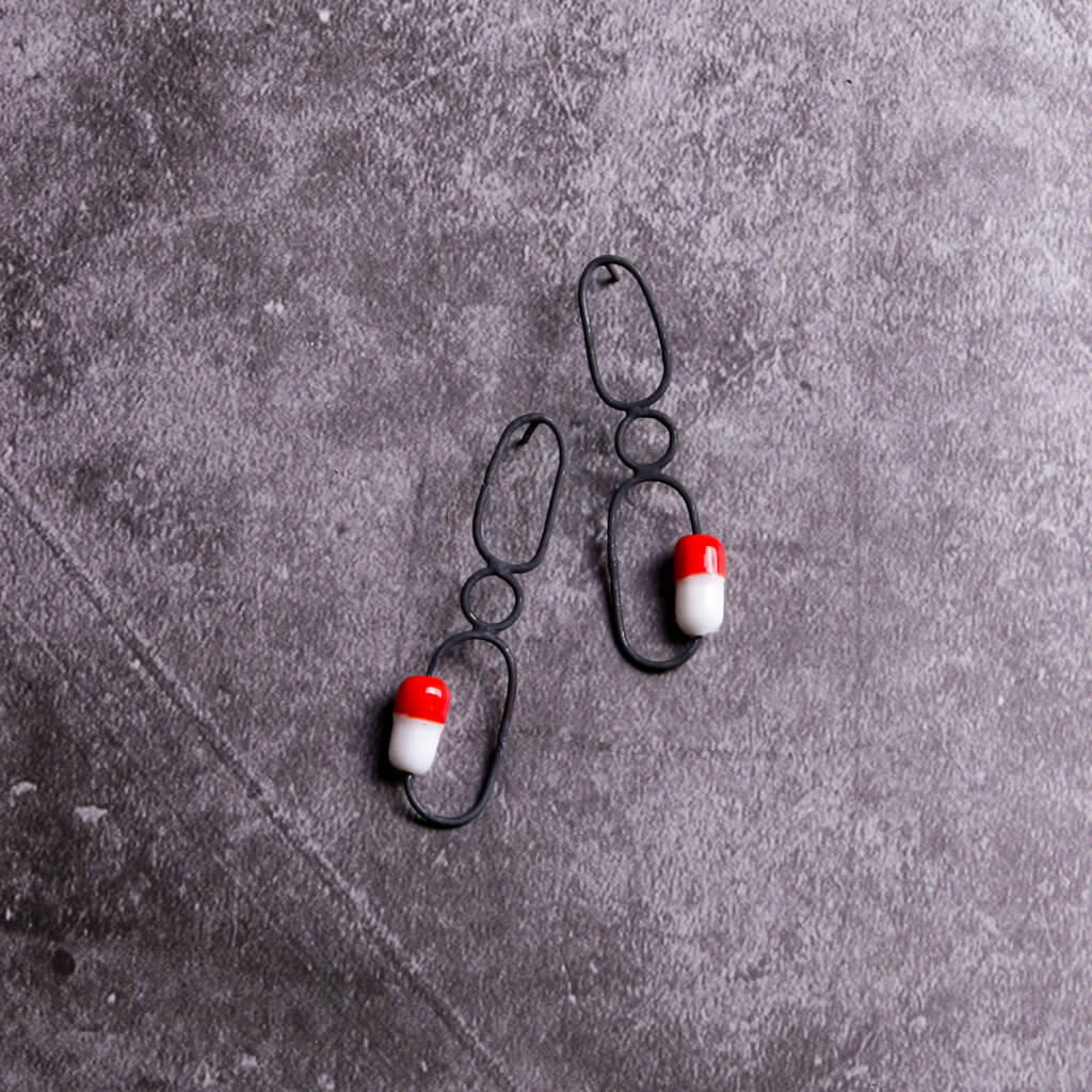 Pills Red and White Statement Earrings